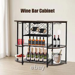 Industrial Home Bar Cabinet For Liquor and Wine Glasses With Led Lights 47in