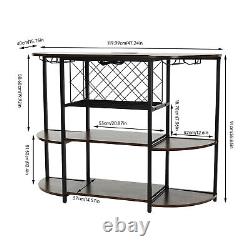 Industrial Home Bar Cabinet For Liquor and Wine Glasses With Led Lights 47in