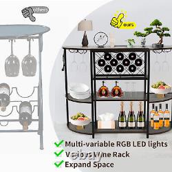 Industrial Home Bar Cabinet For Liquor and Wine Glasses With Led Lights 47in