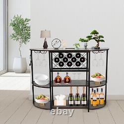 Industrial Home Bar Cabinet For Liquor and Wine Glasses With Led Lights 47in