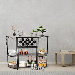 Industrial Home Bar Cabinet For Liquor and Wine Glasses With Led Lights 47in