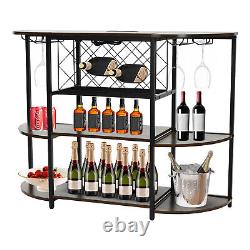 Industrial Home Bar Cabinet For Liquor and Wine Glasses With Led Lights 47in