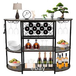 Industrial Home Bar Cabinet For Liquor and Wine Glasses With Led Lights 47in