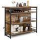 Industrial Kitchen Island Bar Table 4-tier Storage Shelf Wine Rack Glass Holders