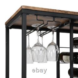 Industrial Metal Wine Bar Cabinet Liquor Glasses Wine Rack Table Home Kitchen US