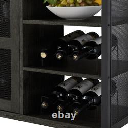 Industrial Wine Bar Cabinet Rack Table Storage Shelves Kitchen Home Dark Gray