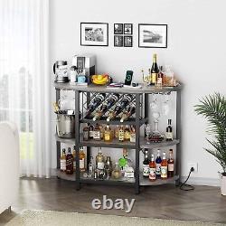 LED Home Mini Bar Cabinet for Liquor, Metal Wine Bar Stand with 4-Tier Storage