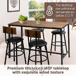 LONABR 5PCS Bar Table Set 4 Chairs Counter Height Stool Upholstered Space-Saving
