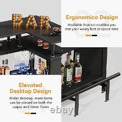 L Bar Table, Stemware, 2 Shelves, Mini Bar, Black/