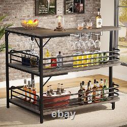 L-Shaped Home Bar Unit 3 Tier Liquor Table with Shelves, Grey