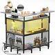 L Shaped Home Bar With Power Outlet & Led Light, Corner Bar Cabinet With Foot