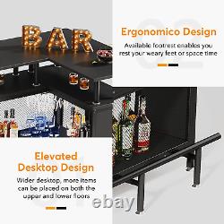 L-Shaped Home Bar with Stemware Racks, Shelves, Footrest, Corner Mini Bar, Kitchen