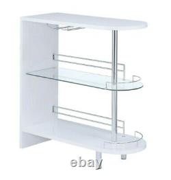 Modern Contemporary Home Pub Bar Table Glass Shelf Wine Storage White High Gloss