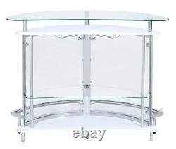 Modern Home Bar Table Glass Top Wine Cabinet Storage Unit White Coaster 101066