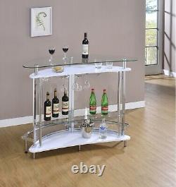 Modern Home Bar Table Glass Top Wine Cabinet Storage Unit White Coaster 101066