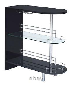 Modern Home Bar Table Wine Storage Glass Shelf Black High Gloss Coaster 101063
