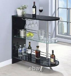 Modern Home Bar Table Wine Storage Glass Shelf Black High Gloss Coaster 101063