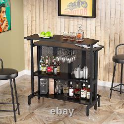 Modern Home Liquor Bar Table with Glass Holder & Footrest Bar Cabinet Wine Cabinet