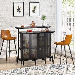 Modern Home Liquor Bar Table with Glass Holder & Footrest Bar Cabinet Wine Cabinet