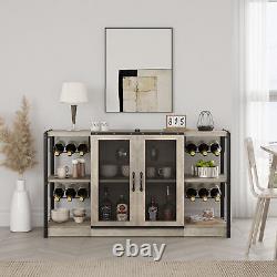 Modern Industrial Home Wine Bar Table Liquor Cabinet With 2-Tier Storage Shelves