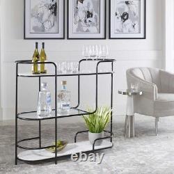 Modern Iron Trolley Bar Console XL 44 Marble & Glass Shelves Uttermost 25174