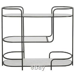 Modern Iron Trolley Bar Console XL 44 Marble & Glass Shelves Uttermost 25174