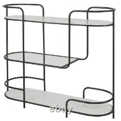 Modern Iron Trolley Bar Console XL 44 Marble & Glass Shelves Uttermost 25174