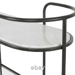 Modern Iron Trolley Bar Console XL 44 Marble & Glass Shelves Uttermost 25174