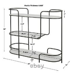 Modern Iron Trolley Bar Console XL 44 Marble & Glass Shelves Uttermost 25174