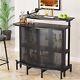 Modern Wine Bar Cabinet Home Bar Table With Glasses Holder And Storage Shelves