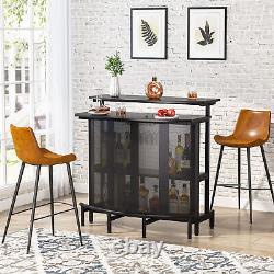 Modern Wine Bar Cabinet Home Bar Table with Glasses Holder and Storage Shelves