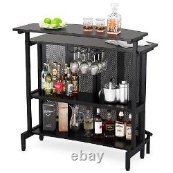 Modern Wine Bar Cabinet Home Bar Table with Glasses Holder and Storage Shelves