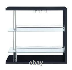Modern Wood Home Bar Table Glass Shelf Glam Wine Storage Black High Gloss 100165