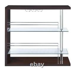 Modern Wood Home Bar Table Glass Shelf Glam Wine Storage Brown High Gloss 100166
