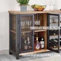 Multi-Functional Bar Cabinet with Stemware Rack & Wine Storage Vintage Oak