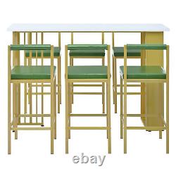 Multi-Functional Counter Height Dining Bar Table 7 Pcs Set Open Shelves 6 Stools