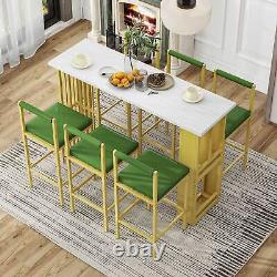 Multi-Functional Counter Height Dining Bar Table 7 Pcs Set Open Shelves 6 Stools