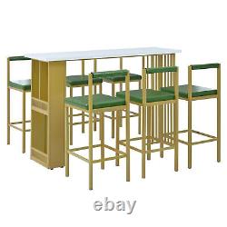 Multi-Functional Counter Height Dining Bar Table 7 Pcs Set Open Shelves 6 Stools