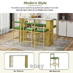 Multi-Functional Counter Height Dining Bar Table 7 Pcs Set Open Shelves 6 Stools