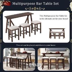 Multipurpose Home Kitchen Dining Bar Table Set, Dark Walnut