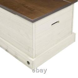 OS Home and Office Furniture Trunk Bench 35.43 in W with Lid in Distressed White