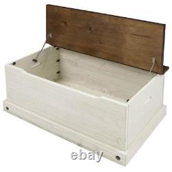 OS Home and Office Furniture Trunk Bench 35.43 in W with Lid in Distressed White