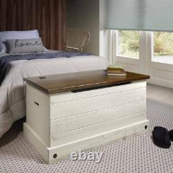 OS Home and Office Furniture Trunk Bench 35.43 in W with Lid in Distressed White