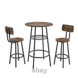 Retro Home Coffee Stand Bar Table 2 Bar Stools with Backrest and Partition