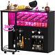 Rotating Home Wine Bar Cabinet, With Wine Rack And Storage, Led & Outlets, Black
