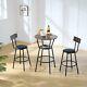 Round Bar Table And Stool Set With Shelf Upholstered Stool With Backrest Brown
