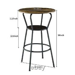 Round Bar Table and Stool Set with Shelf Upholstered Stool with Backrest Brown