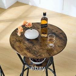 Round Bar Table and Stool Set with Shelf Upholstered Stool with Backrest Brown