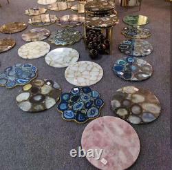 Round Crystal Quartz Coffee Table Gemstone Table Tops Agate Bar Table Home Deco