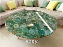 Round Green Agate Stone Coffee Table Counter Bar Table Patio Side Table Decor